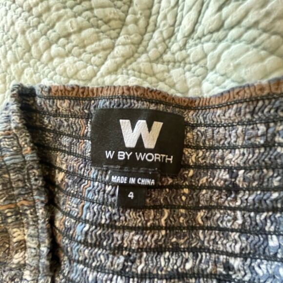 W by Worth Boho Y2K Style Printed Gray Strapless Smocked Top Midi Dress Skirt 4 - Picture 2 of 6